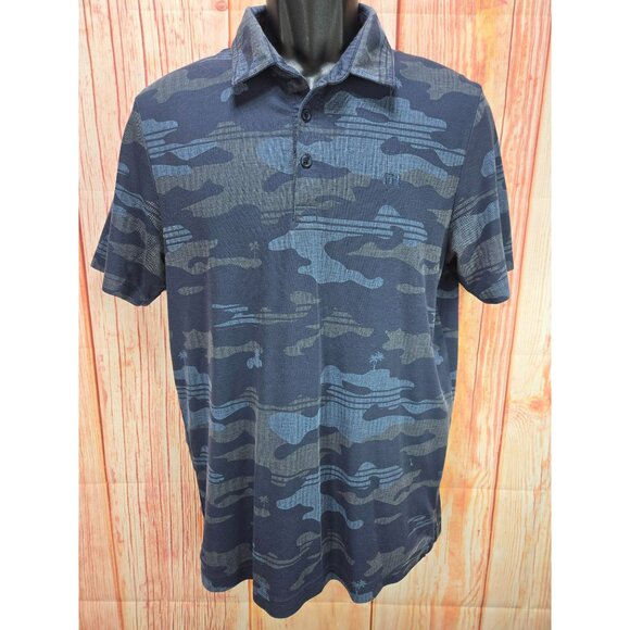 Travis Mathew Mens Blue Camo Polo Shirt Medium PimaCotton Polyester Blend - Picture 1 of 8
